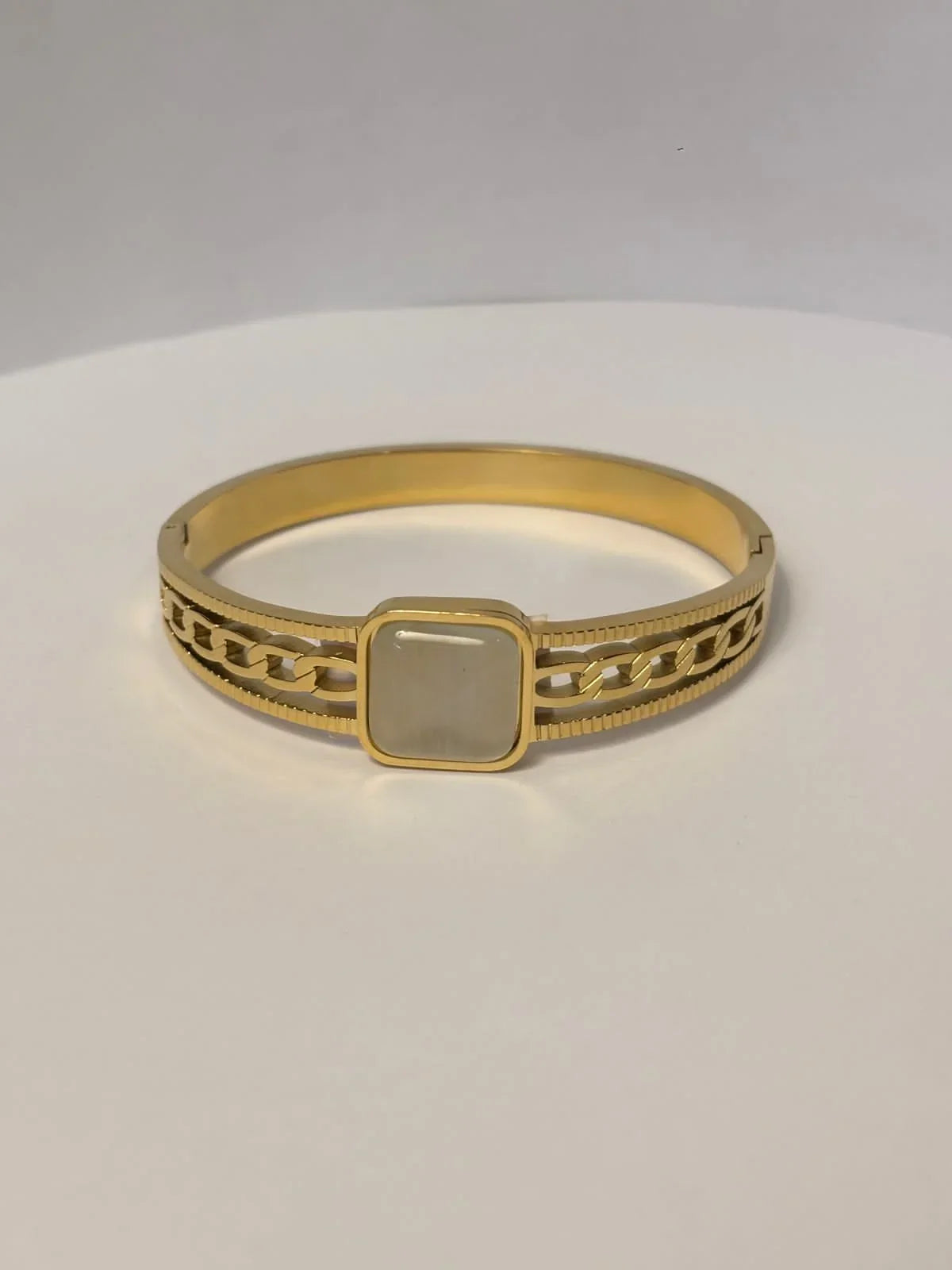 Gold-Toned Bangle with Square Gemstone