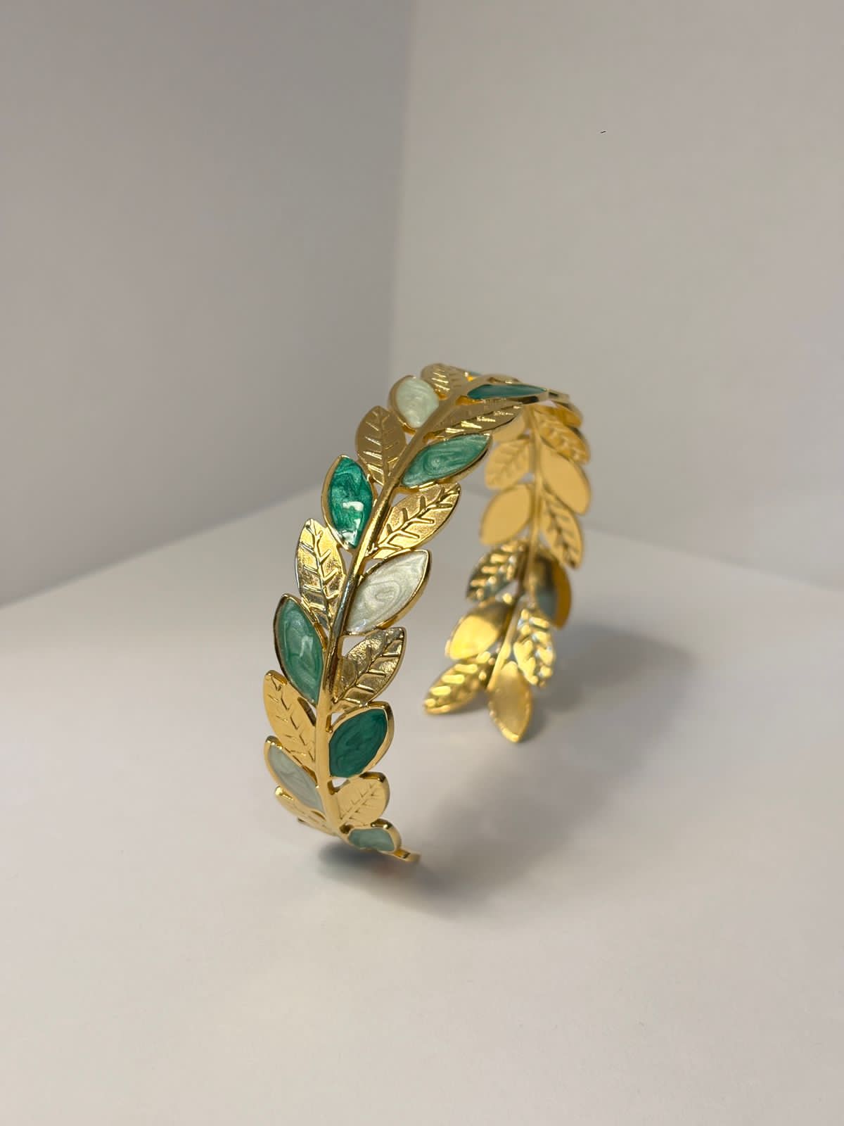 Gold-Toned Leaf & Enamel Cuff