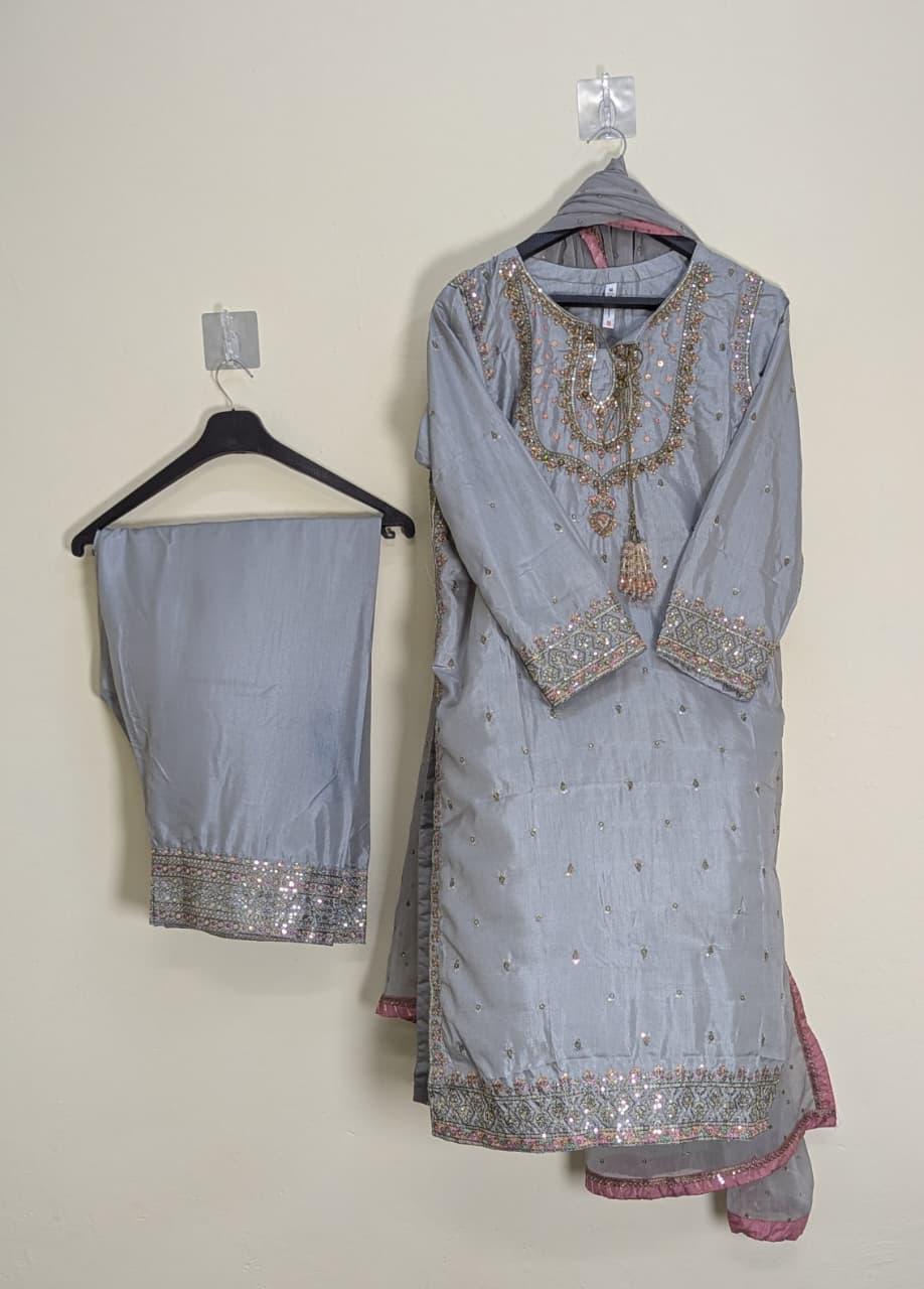 Amna Khurram SAIMA B AS SEP 04 Grey Ready to wear Silk