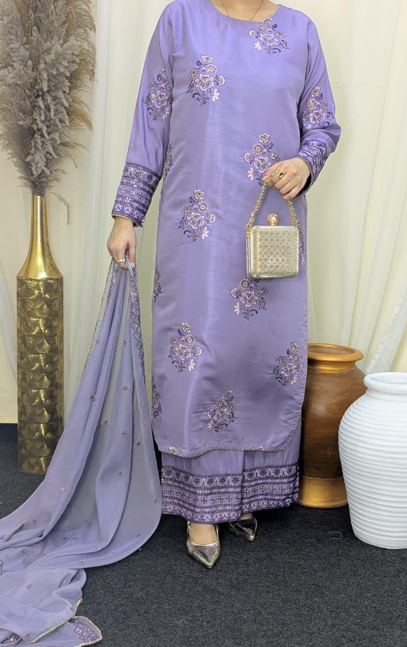 Amna Khurram Purple Zimal-nov#22 3pc Raw Silk Ready to wear
