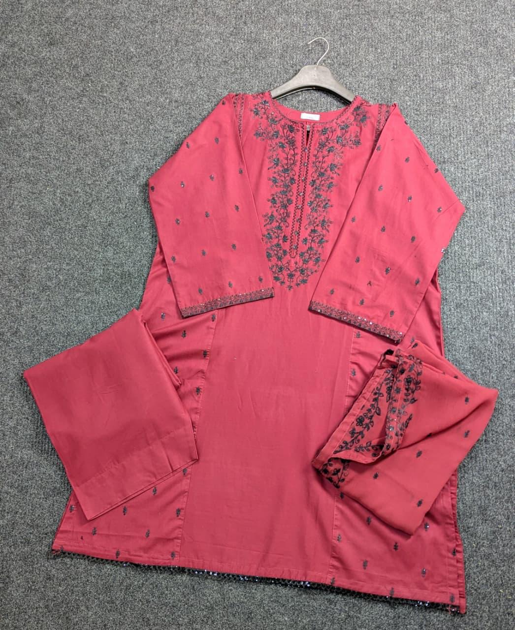 Amna Khurram Red Zimal-nov#7 3pc Raw Silk Ready to wear