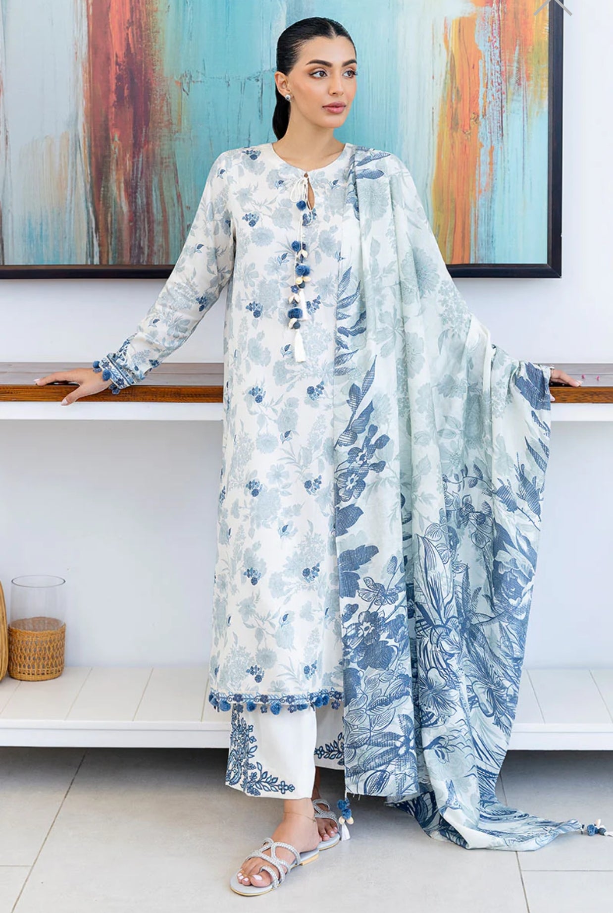 CROSS STITCH WHIMSICAL TEAL-3PC COTTON SATIN READY TO WEAR