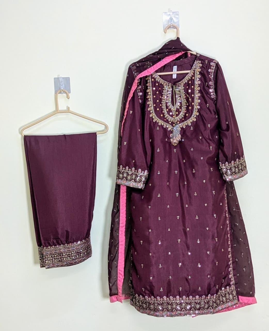 Amna Khurram SAIMA B AS SEP 04 Maroon Ready to wear Silk