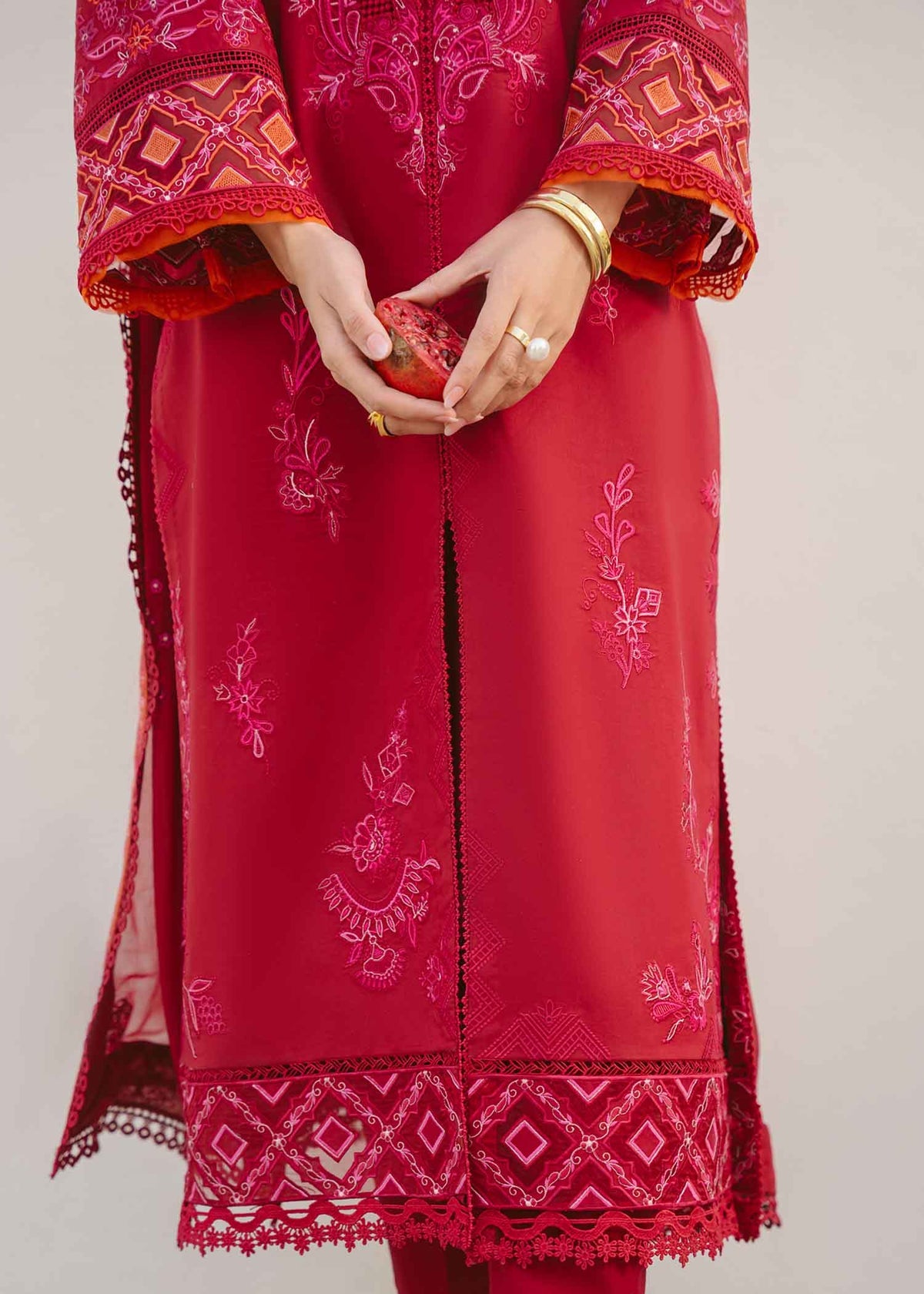 Jeem 3 PIECE EMBROIDERED CHERRY RED LAWN 25'