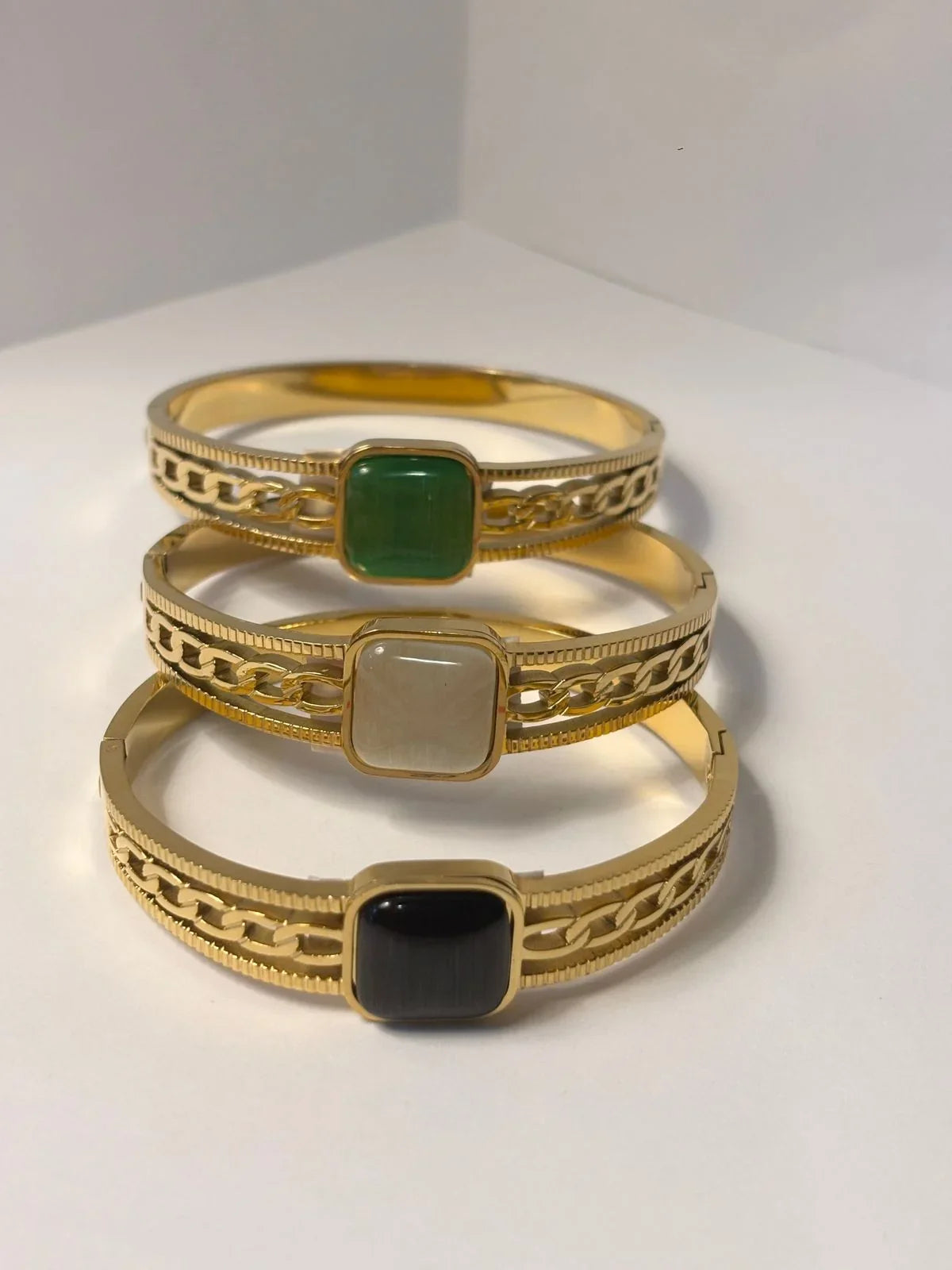 Gold-Toned Bangle with Square Gemstone