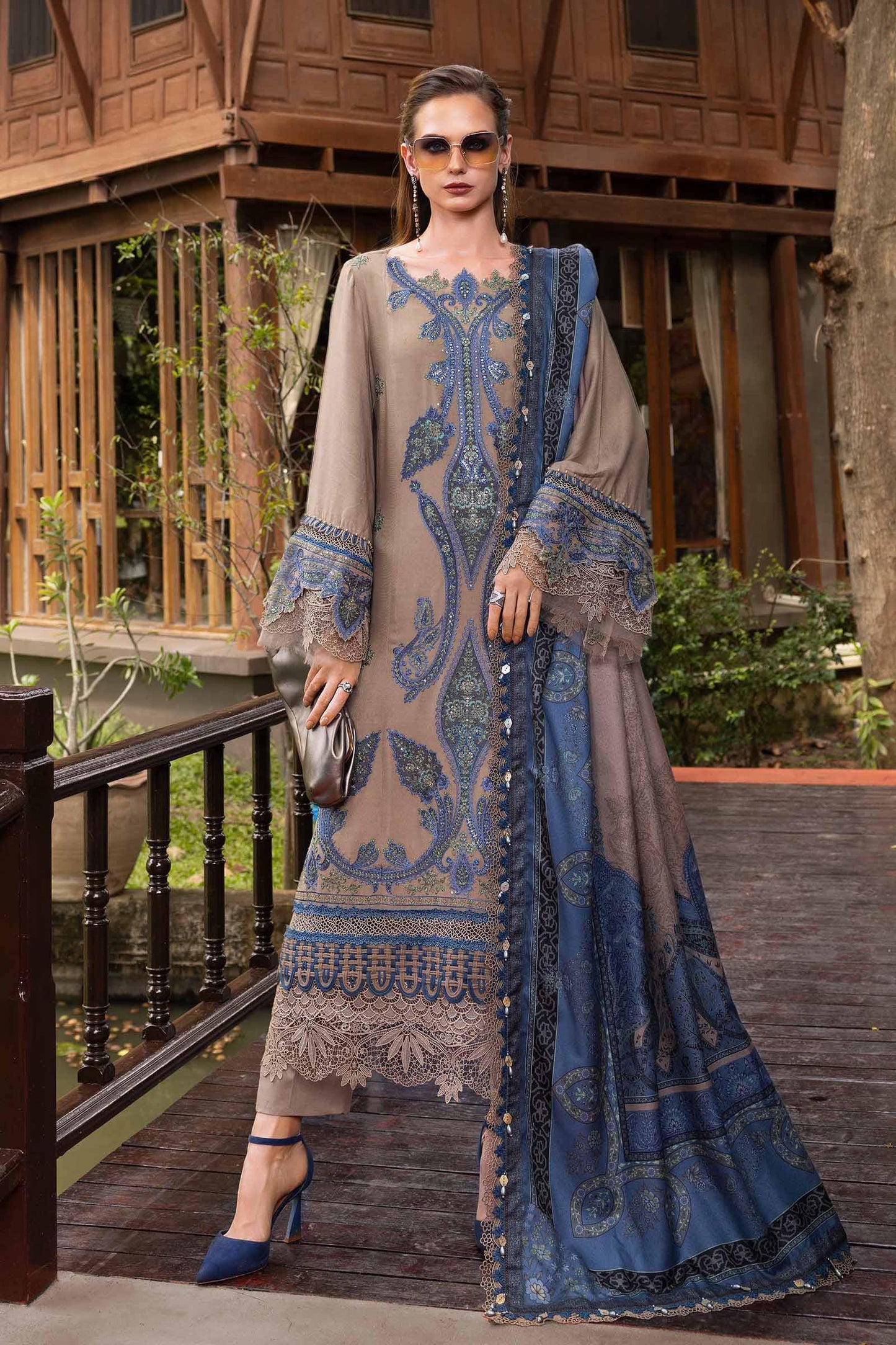 Maria b Mprints 6A Unstitched Embroidered Twill Linen 25'