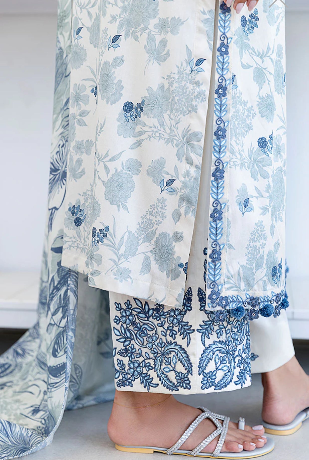 CROSS STITCH WHIMSICAL TEAL-3PC COTTON SATIN READY TO WEAR