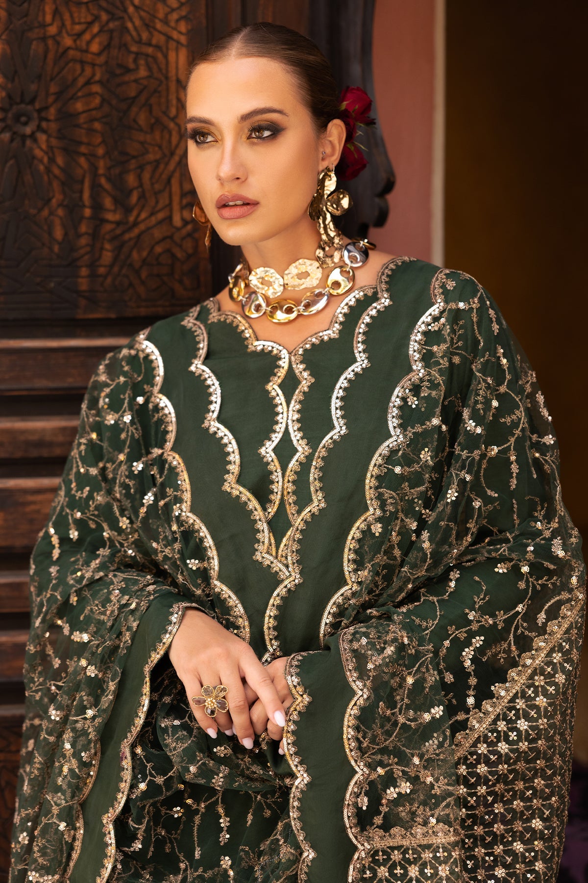 Charizma CMA-5-139 3-PC Embroidered Raw-Silk Suit