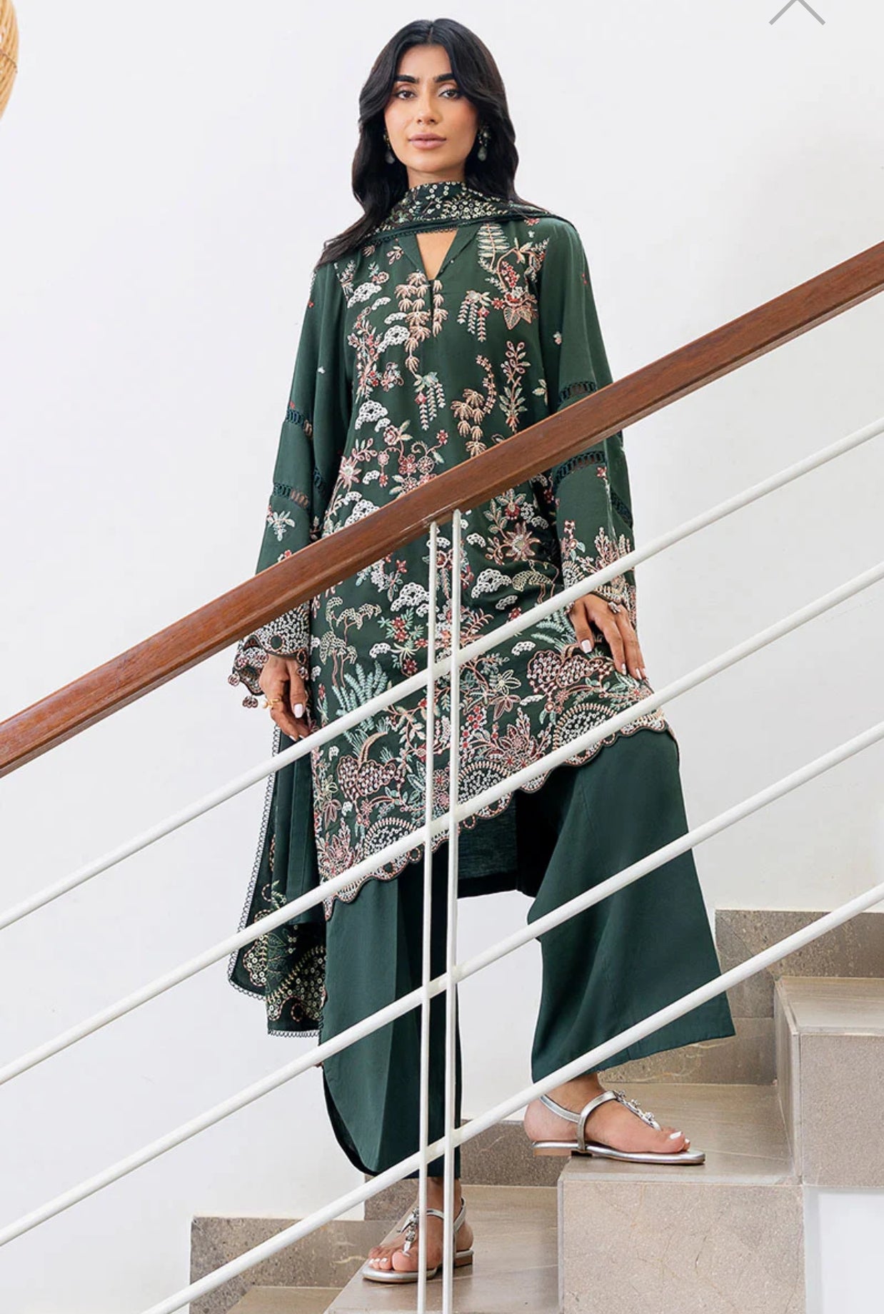 CROSS STITCH GREEN ORNATE-3PC COTTON SATIN READY TO WEAR