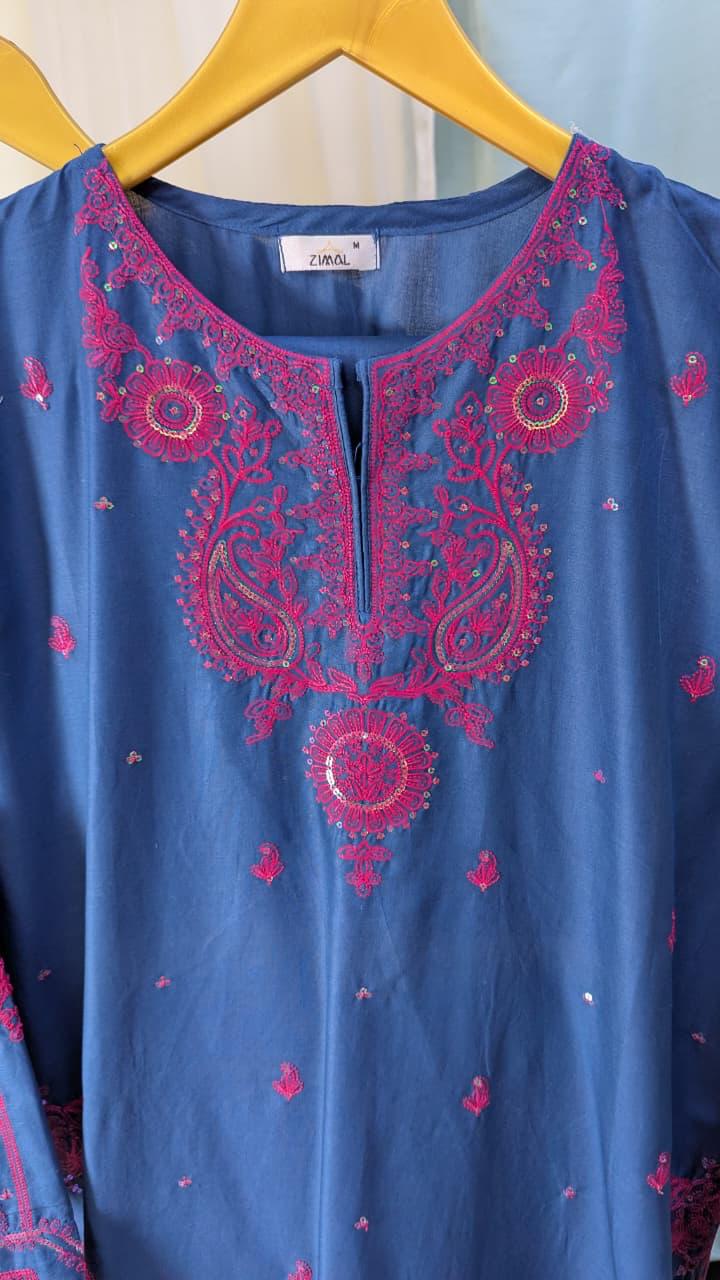 Amna Khurram Zimal AS SEP 01 Blue Pink Ready to wear Lawn