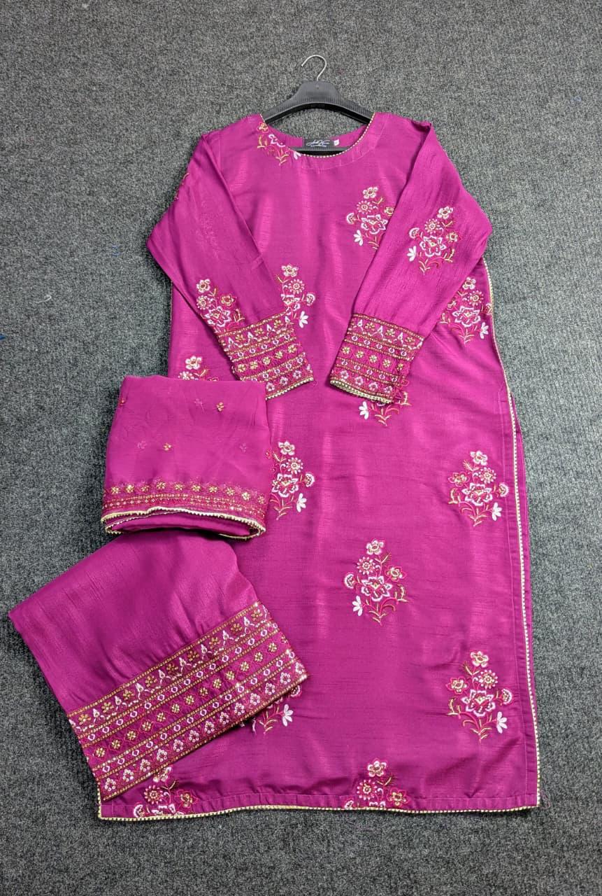 Amna Khurram Pink Zimal-nov#22 3pc Raw Silk Ready to wear