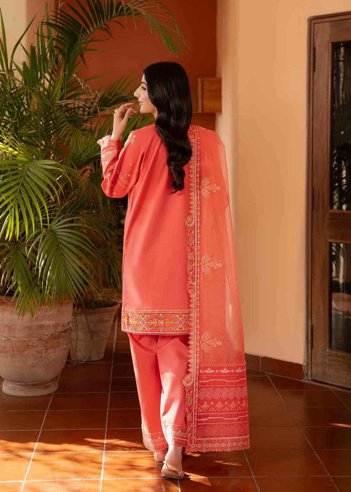 Jeem 3 PIECE EMBROIDERED CORAL PINK LAWN 25'