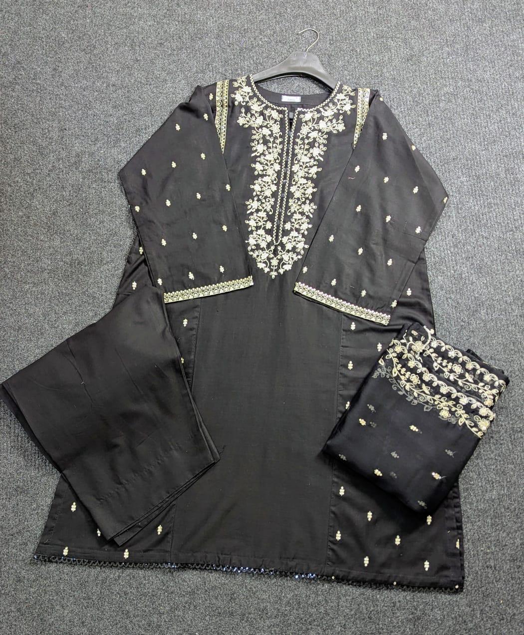 Amna Khurram Black Zimal-nov#7 3pc Raw Silk Ready to wear