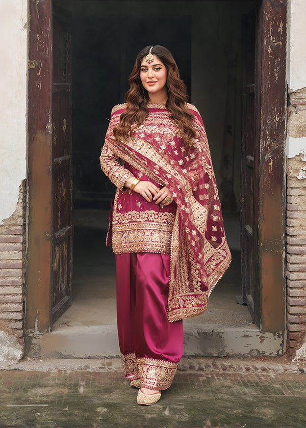Haseens official Shocking Pink Ready to wear Chiffon Collection
