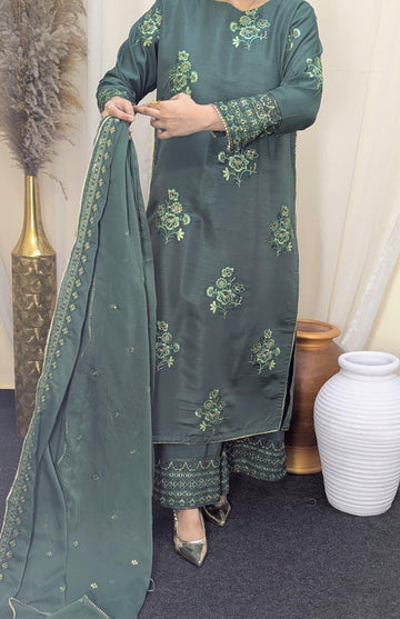Amna Khurram Green Zimal-nov#22 3pc Raw Silk Ready to wear