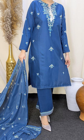 Amna Khurram Blue Zimal-nov#17 3pc Raw Silk Ready to wear