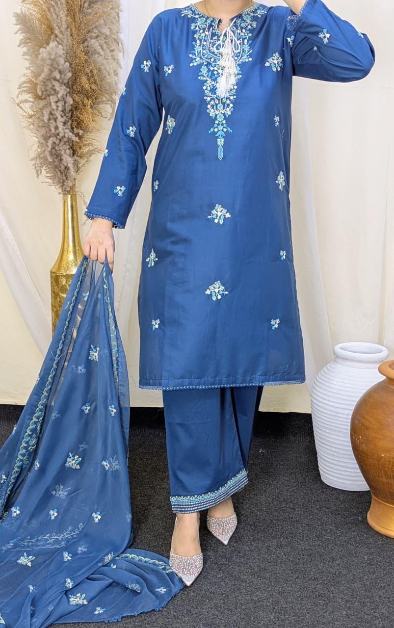 Amna Khurram Blue Zimal-nov#17 3pc Raw Silk Ready to wear