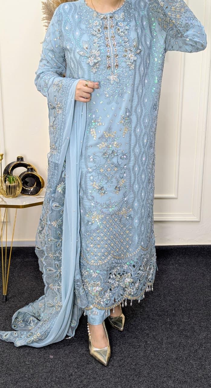 Tawakkal by Shahid Ice Blue Ready to wear Chiffon Collection