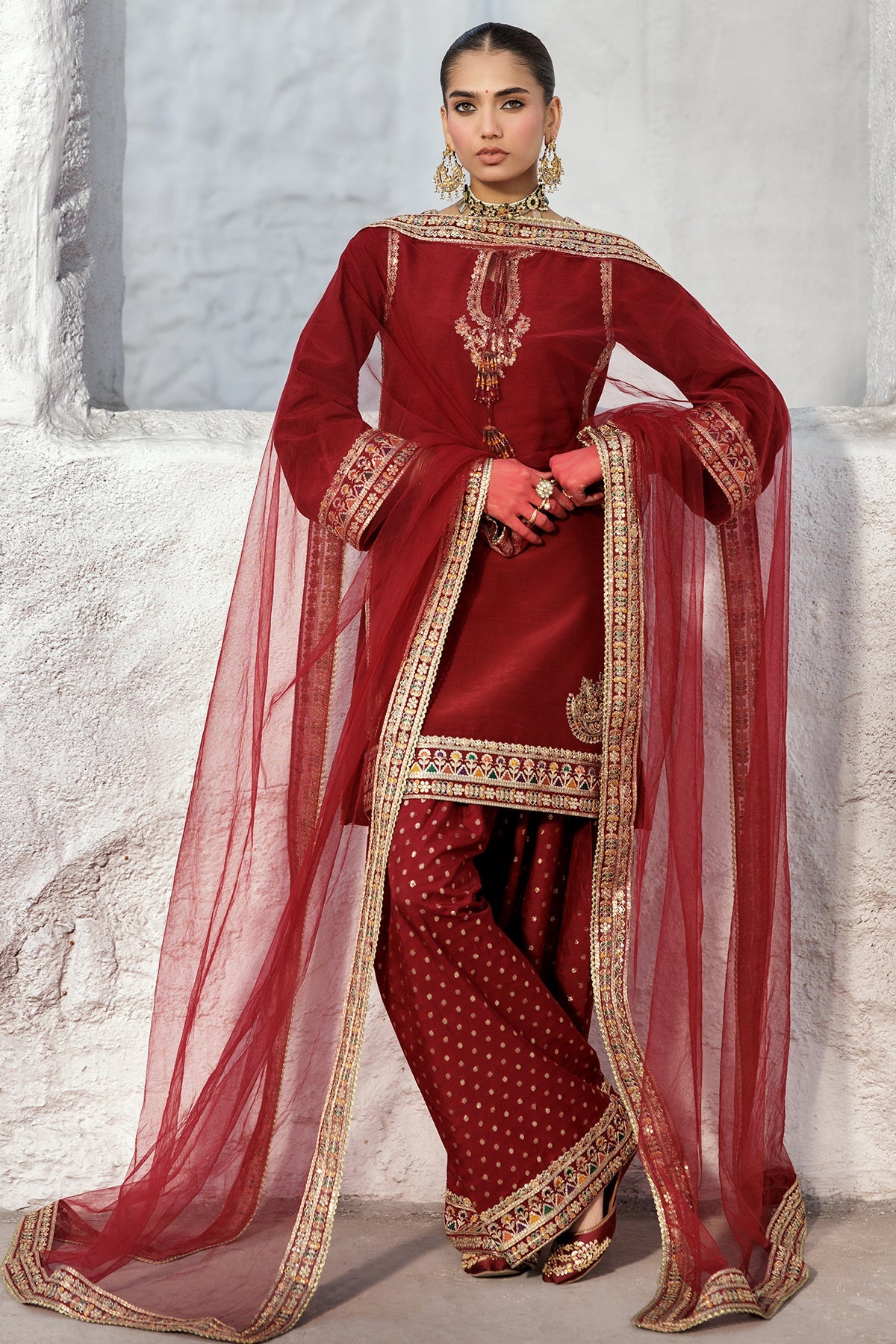 Charizma CMA-5-019 3-PC Embroidered Raw-Silk Suit