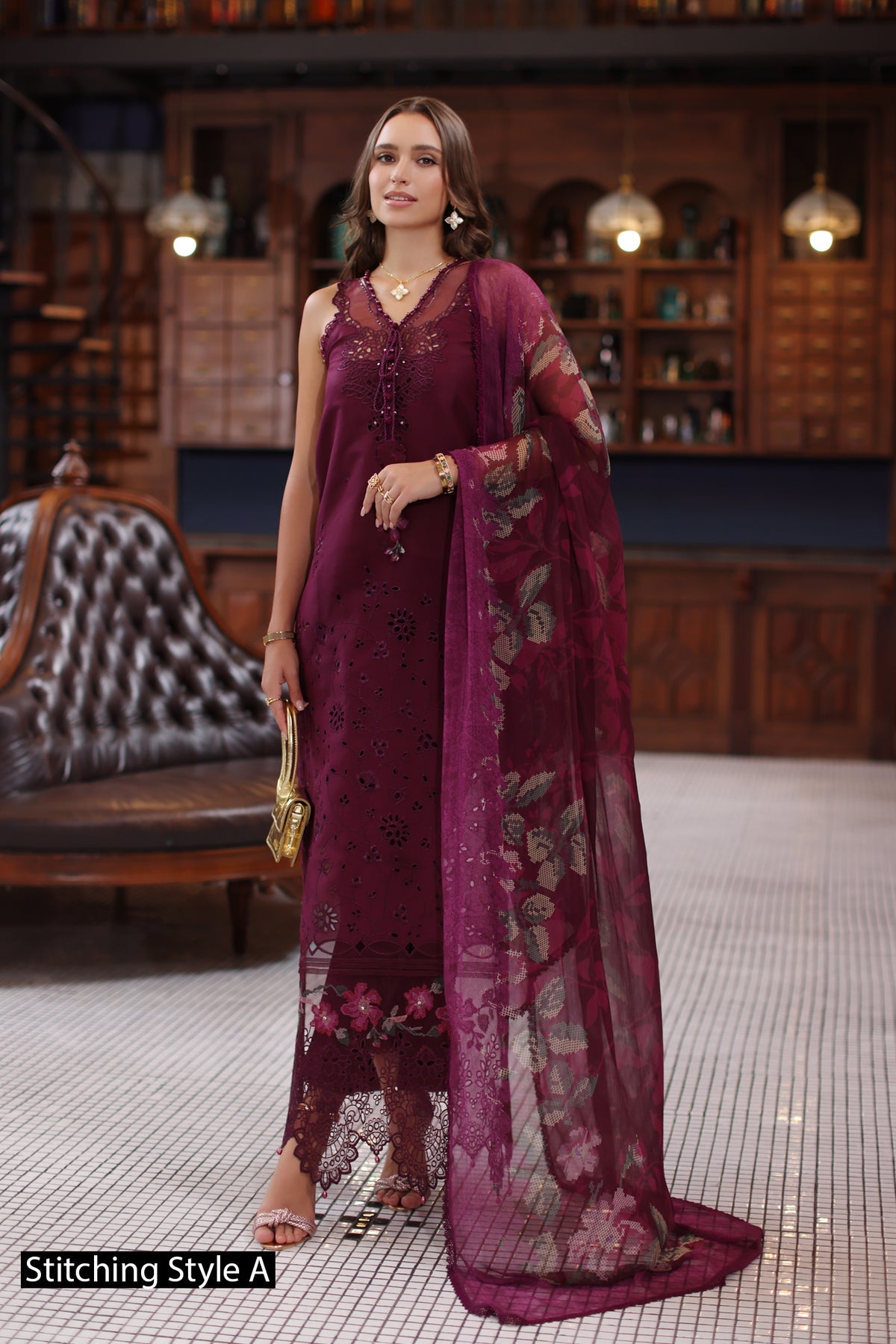 Saadia Asad D12- Plum Luxury Eid Schiffli Laserkari 25