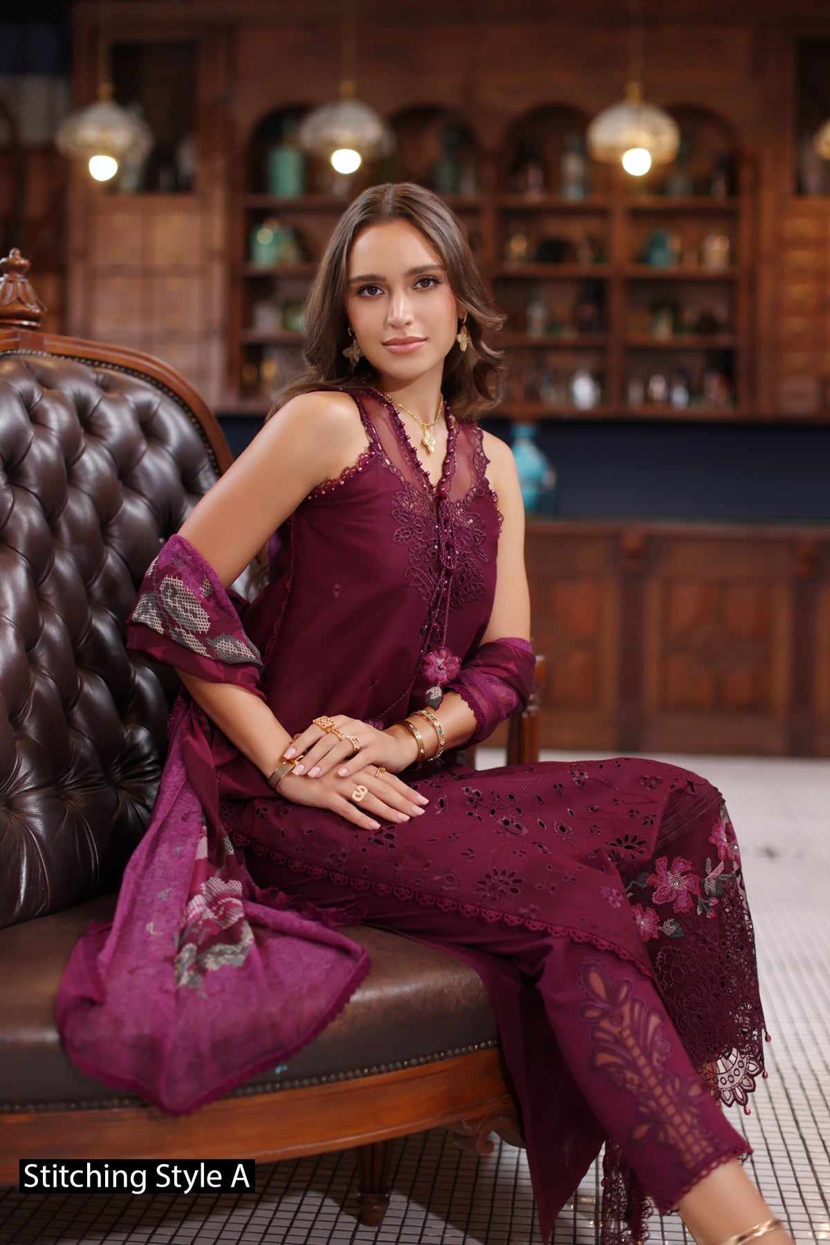 Saadia Asad D12- Plum Luxury Eid Schiffli Laserkari 25