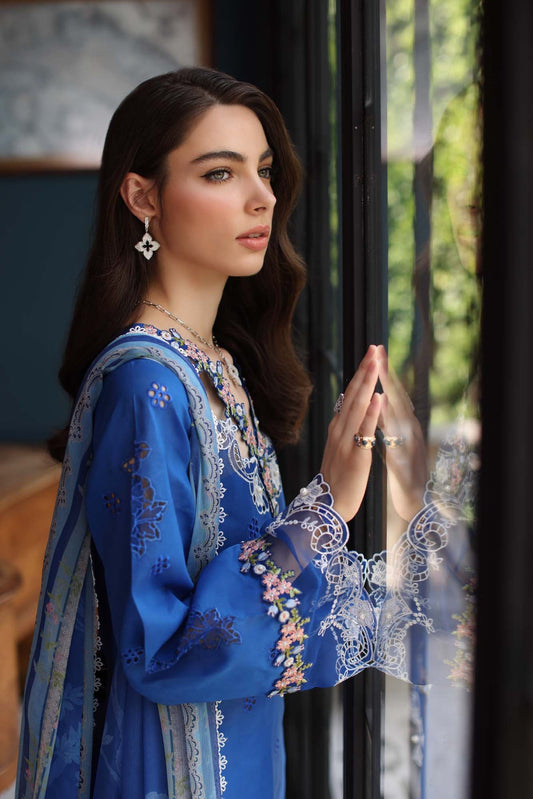 Saadia Asad D4- Ink Blue Luxury Eid Schiffli Laserkari 25