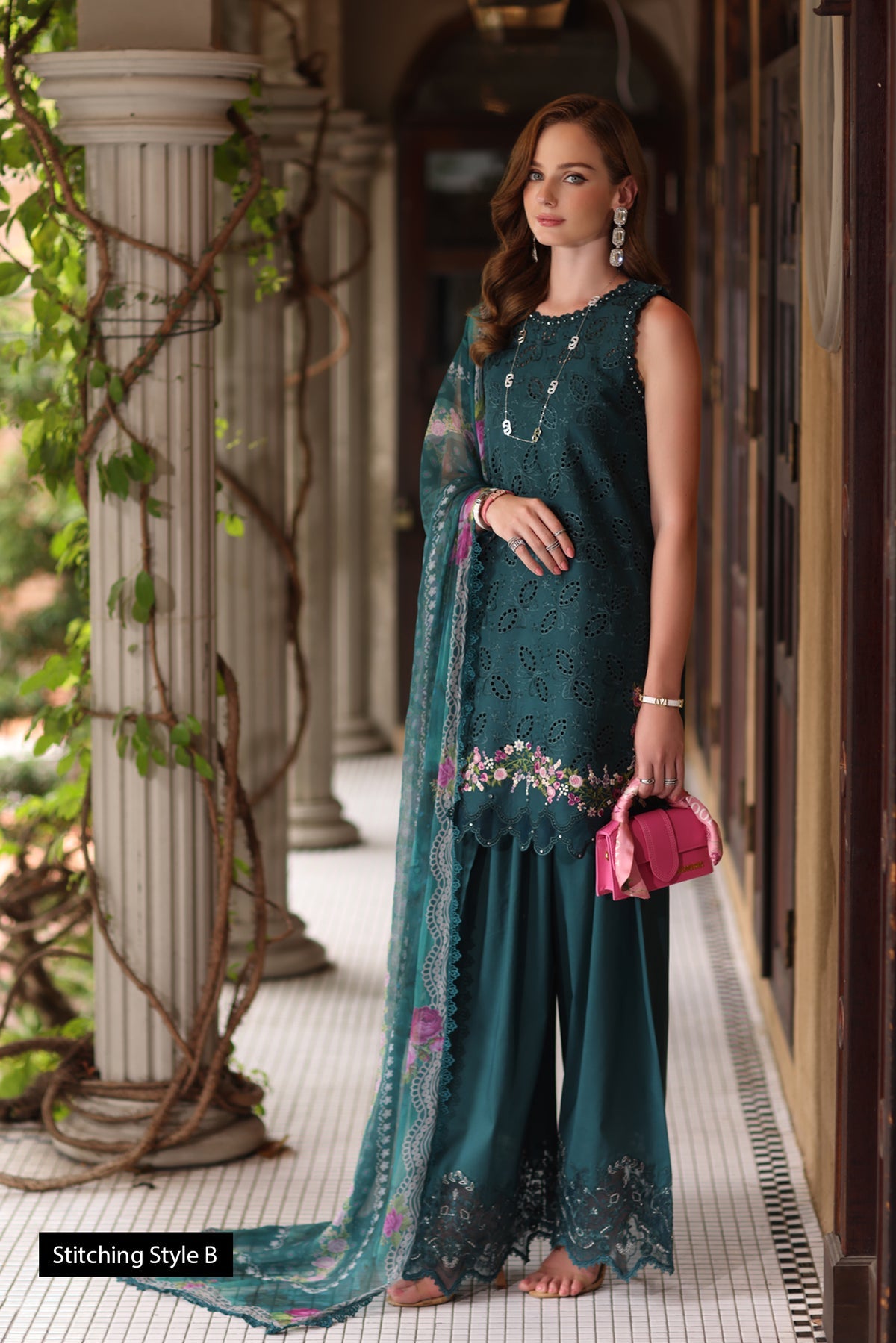 Saadia Asad D5- Teal Luxury Eid Schiffli Laserkari 25