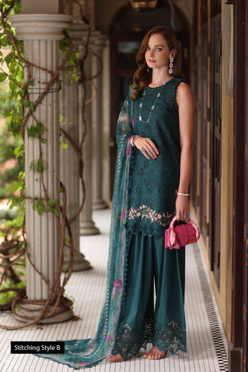 Saadia Asad D5- Teal Luxury Eid Schiffli Laserkari 25