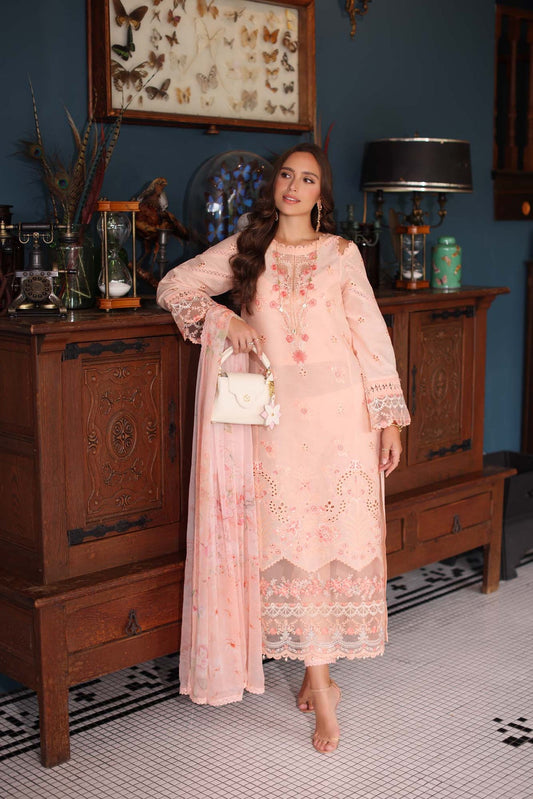 Saadia Asad D6- Peach Luxury Eid Schiffli Laserkari 25