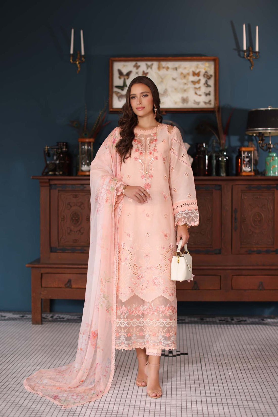 Saadia Asad D6- Peach Luxury Eid Schiffli Laserkari 25