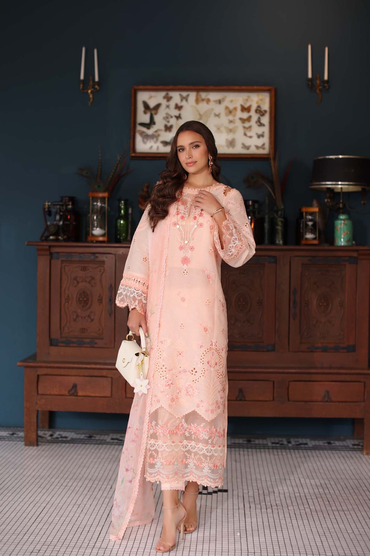 Saadia Asad D6- Peach Luxury Eid Schiffli Laserkari 25