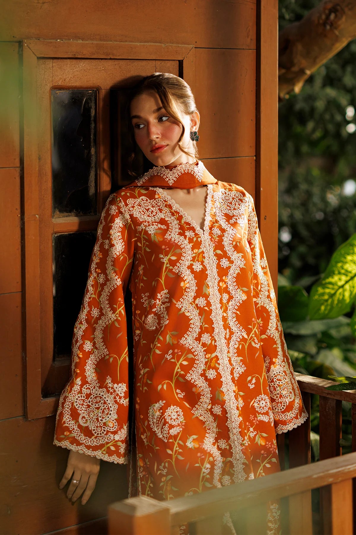 Afrozeh Embroidered Lawn 3-Piece Stitched suite -Rust (Elyora)