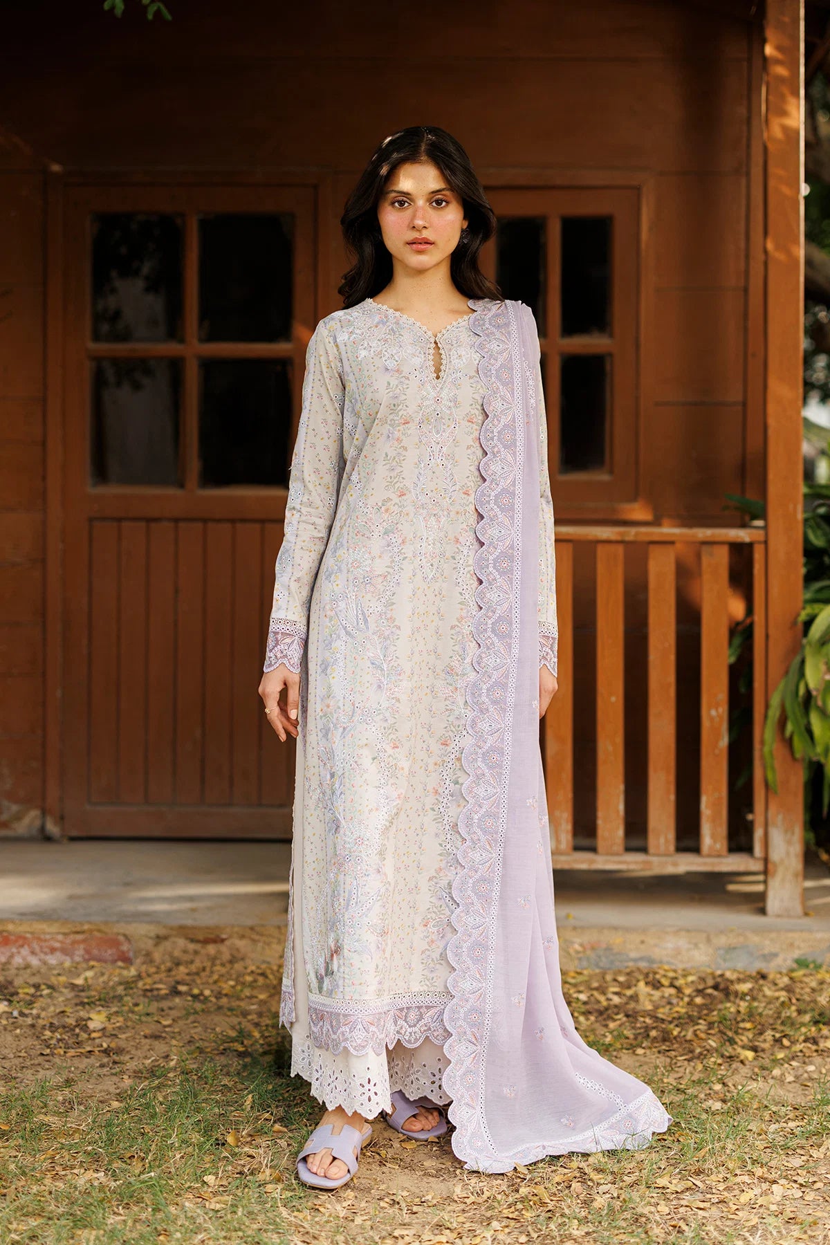Afrozeh Embroidered Lawn 3-Piece Stitched suite -Ivory (Solayne)