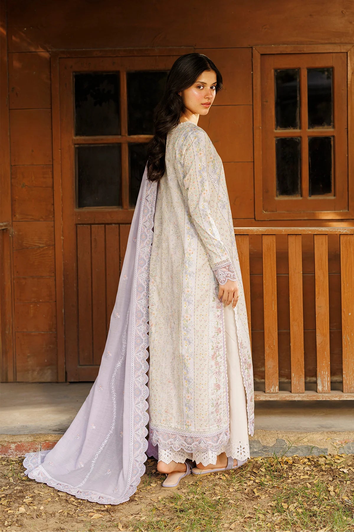 Afrozeh Embroidered Lawn 3-Piece Stitched suite -Ivory (Solayne)