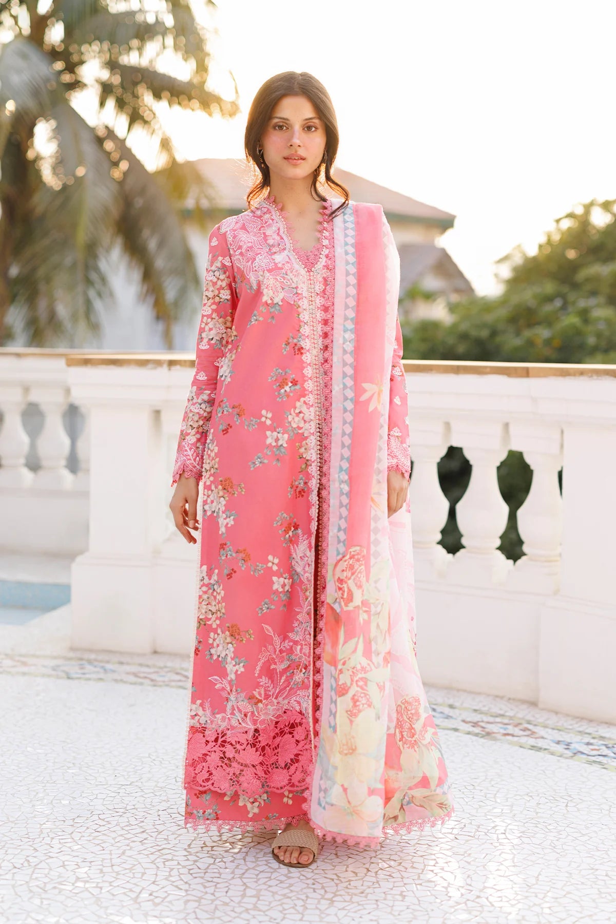 Afrozeh Embroidered Lawn 3-Piece Stitched suite -Dark Pink (Amelune)