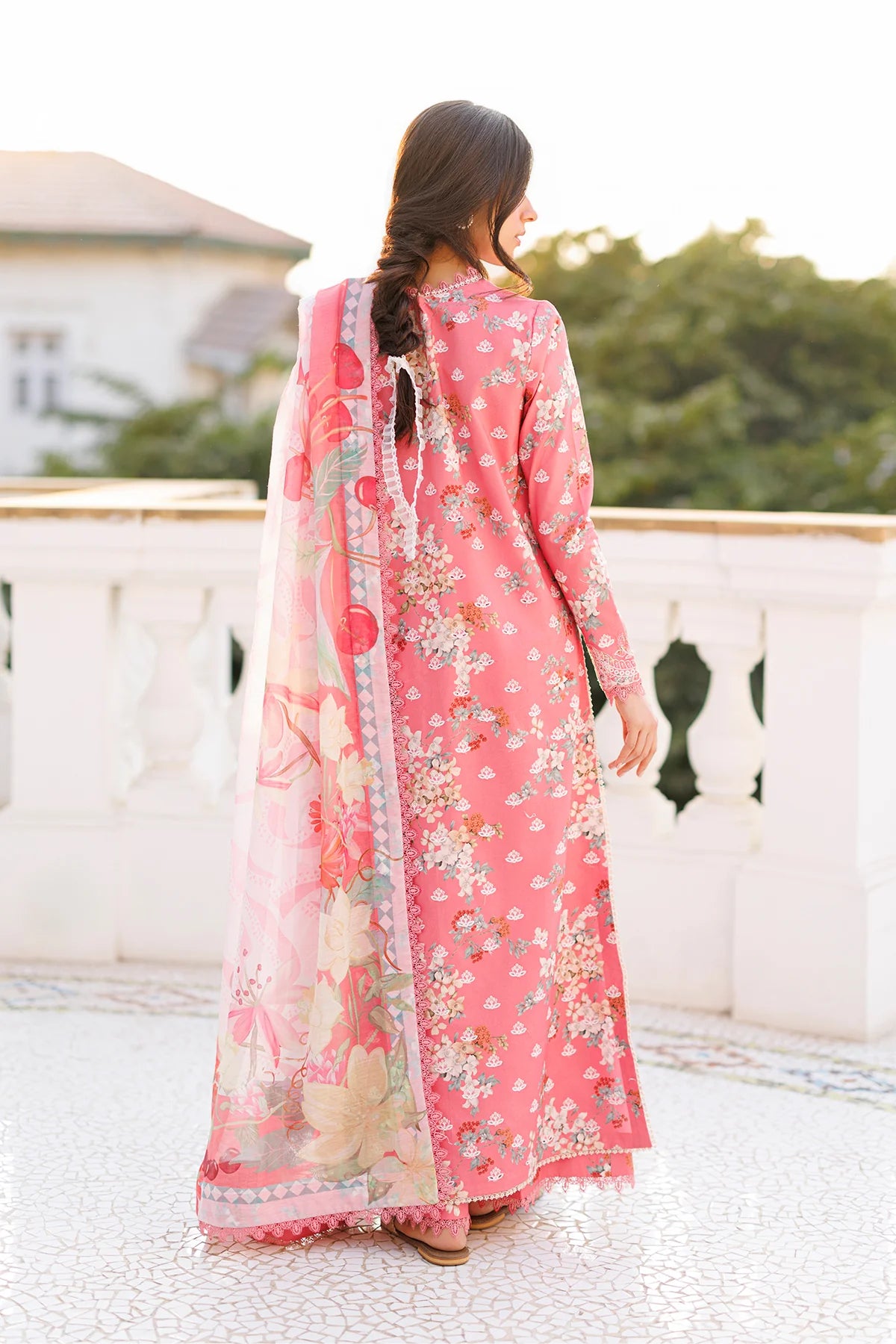 Afrozeh Embroidered Lawn 3-Piece Stitched suite -Dark Pink (Amelune)