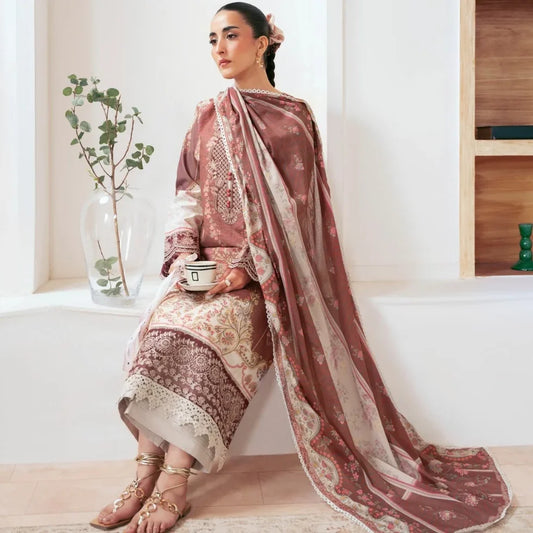 Zovia – Embroidered Dobby Lawn 3-Piece Suit (unstitch )