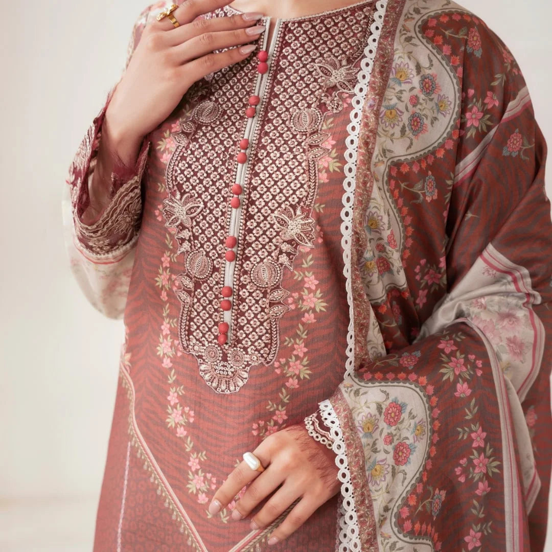 Zovia – Embroidered Dobby Lawn 3-Piece Suit (stitch )