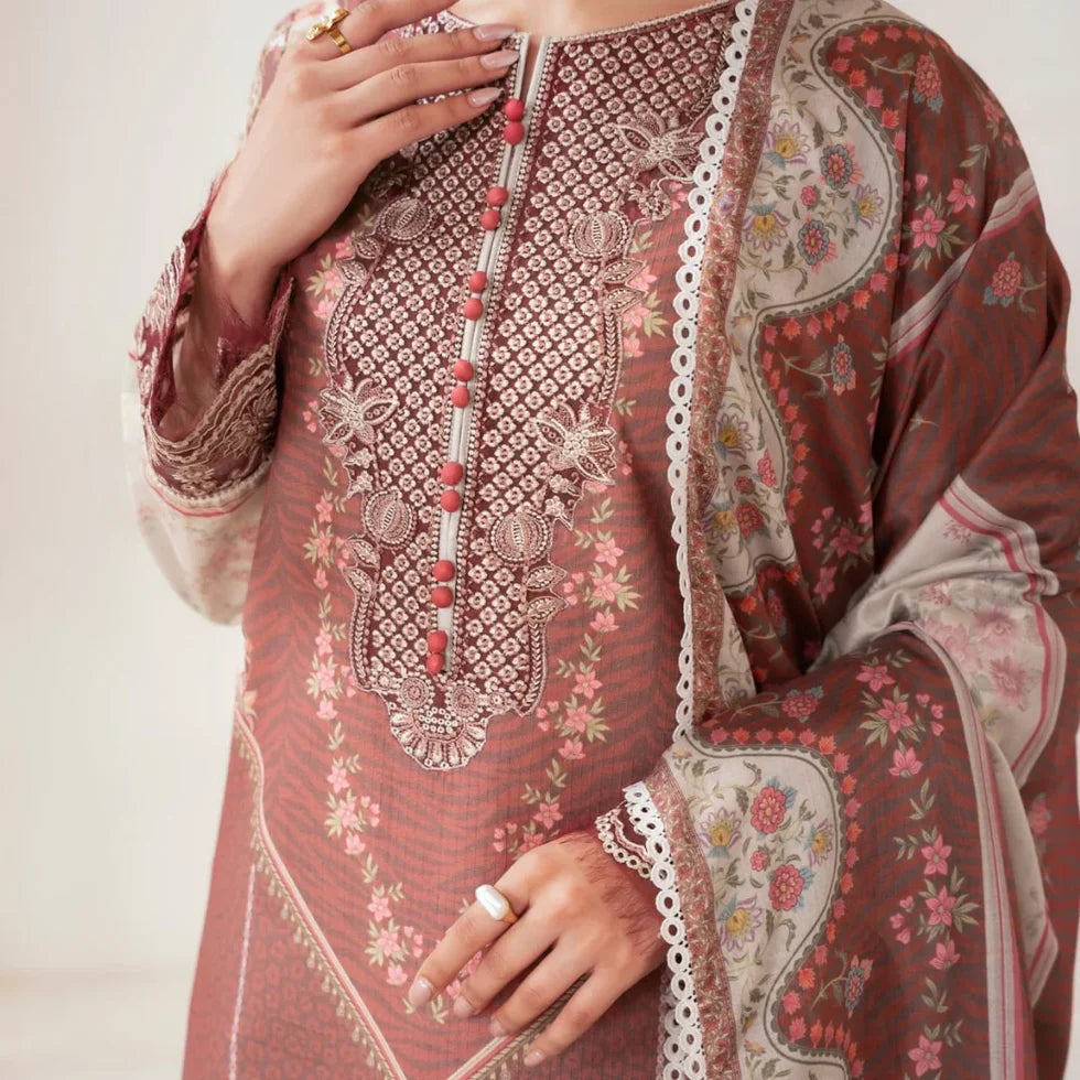 Zovia – Embroidered Dobby Lawn 3-Piece Suit (unstitch )