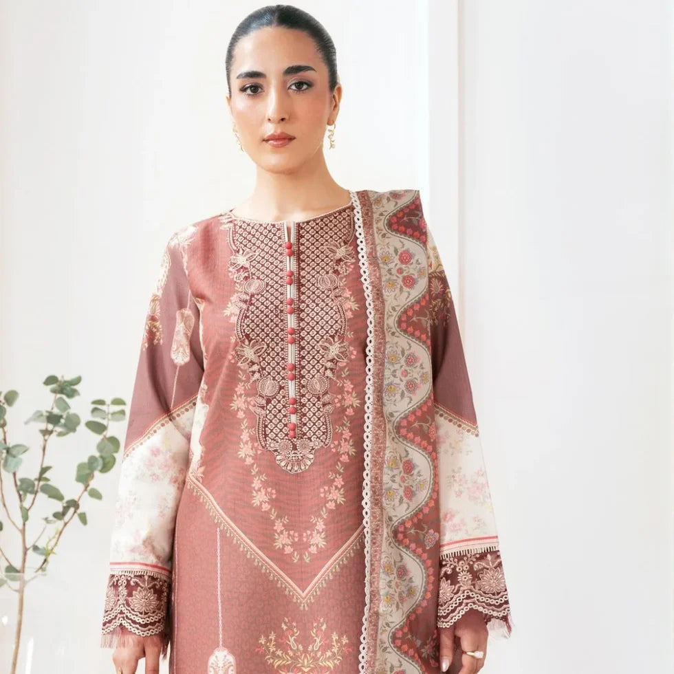Zovia – Embroidered Dobby Lawn 3-Piece Suit (unstitch )